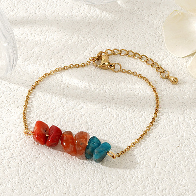 Bohemian Natural Apatite & Carnelian & Red Jasper Chips Link Bracelets CL1551-3-1