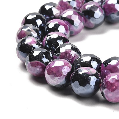 Electroplated Natural Fire Crackle Agate Round Beads Strands G-G0006-A02-07-1