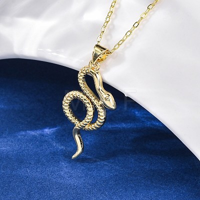 Brass Snake Pendant Cable Chain Necklaces for Women NJEW-S438-01A-G-1