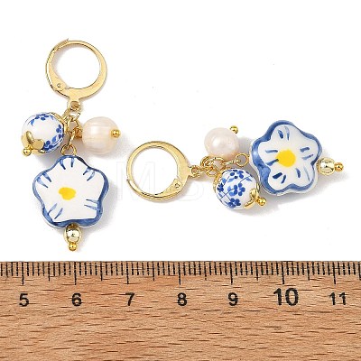 Handmade Porcelain & Non-magnetic Synthetic Hematite & Natural Cultured Freshwater Pearl & Brass & 304 Stainless Steel Leverback Earrings EJEW-JE07318-1