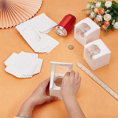 Cube Paper Cupcake Storage Boxes with Visible Window LS-BAKE-WH0002-002B-1