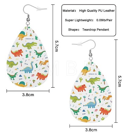 Teardrop with Dinosaur Imitation Leather Dangle Earrings FS-WGBCE63-01-1