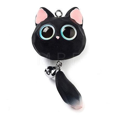 Opaque Resin Kitten Bell Big Pendants RESI-A032-01P-02-1