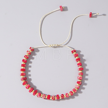 Adjustable Retro Boho Vintage Square Dyed Natural Imperial Jasper Braided Bead Bracelets for Women Men RP7679-6-1
