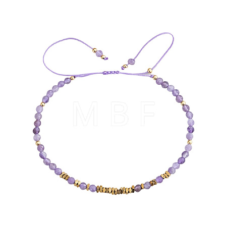 Adjustable Natural Amethyst Bead Braided Bracelets QC4943-5-1