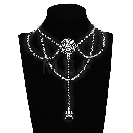 Halloween Spider & Spider Web Zinc Alloy Tassel Layered Choker Necklaces FS-WG2E652-01-1