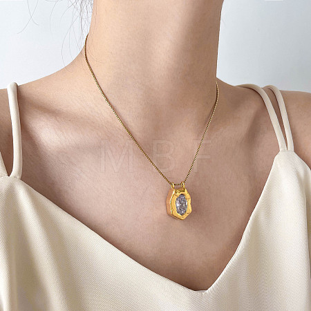 304 Stainless Steel Pave Clear Cubic Zirconia Geometric Pendant Necklaces for Women WG0942B-03-1