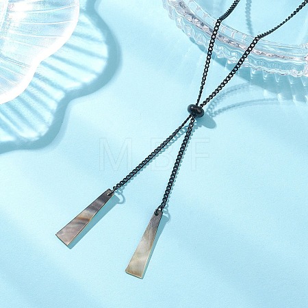 Natural Black Lip Shell Trapezoid Pendant 304 Stainless Steel Curb Chain Lariat Necklaces NJEW-JN05911-1