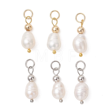 6Pcs 2 Colors Natural Cultured Freshwater Pearl Pendants PALLOY-JF05189-1