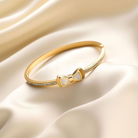 304 Stainless Steel & Crystal Rhinestone & Natural Shell Hinged Bangles for Women WG71A98-01-1