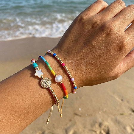 3Pcs 3 Styles Adjustable Natural Gemstone Beads & Glass Seed Beads & Brass Braided Bead Bracelets & Glass Seed Beads Stretch Bracelets Set for Wmen ZT3403-1