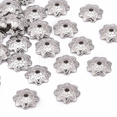 Tarnish Resistant 304 Stainless Steel 8-Petal Flower Bead Caps STAS-J011-03-1