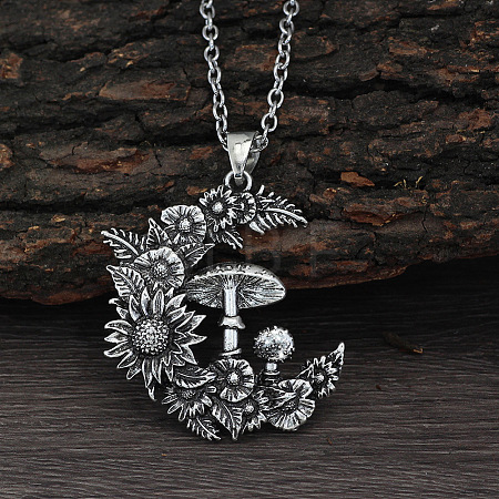 Flower & Mushroom Zinc Alloy Pendant Necklaces FS-WG17225-01-1