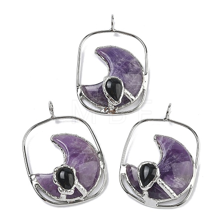 Natural Amethyst & Obsidian Big Pendants G-Z142-01P-B02-1