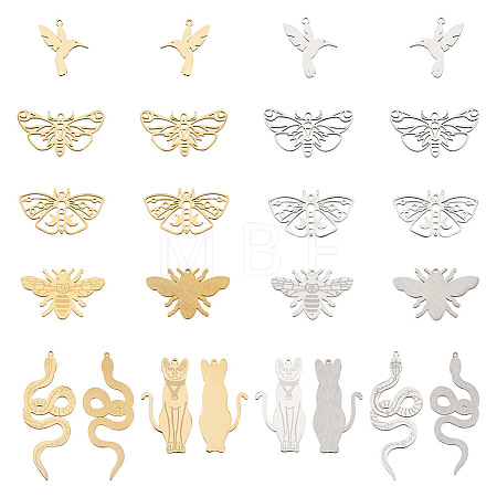 24Pcs 6 Style Ion Plating(IP) 201 Stainless Steel Pendants STAS-FW0001-23-1