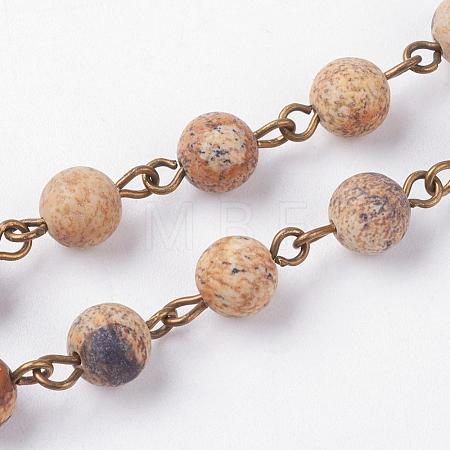 Natural Picture Jasper Handmade Beaded Chains AJEW-JB00361-02-1