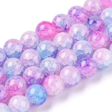 Baking Paint Crackle Glass Beads Strands X-DGLA-Q023-8mm-YS55-1