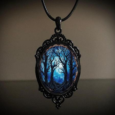 Oval Gothic Alloy Glass Halloween Pendant Necklaces for Women FS-WG73C21-07-1