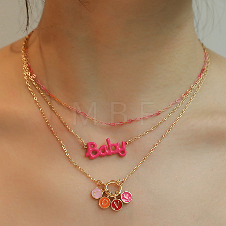 Zinc Alloy Enamel LOVE Baby Pendant 3 Layer Necklaces for Women FS-WGECD5D-02-1