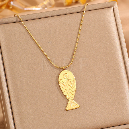 Ocean 304 Stainless Steel Embossed Fish Pendant Necklaces for Women WG27532-02-1