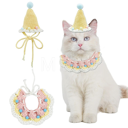 Cotton Cat Collar & Pet Hat Sets AJEW-WH20006-344B-1