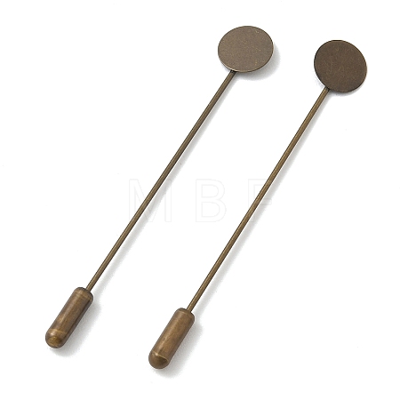 Brass Flat Stick Lapel Pins Round Base Settings Brooch Findings KK-H283-01AB-02-1