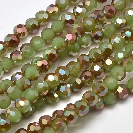Faceted(32 Facets) Round Half Rainbow Plated Imitation Jade Electroplate Glass Beads Strands EGLA-J130-HR02-1