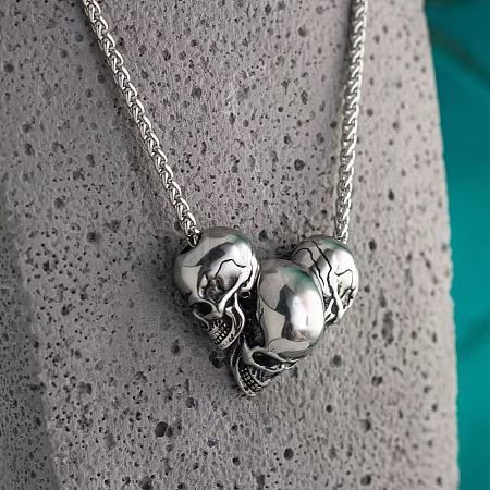 Halloween Alloy 3 Skull Pendant Necklaces for Unisex WGE3CE4-01-1