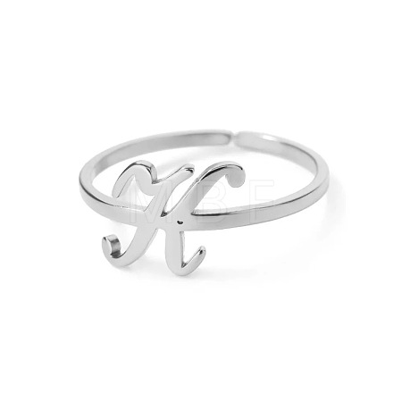 Adjustable 201 Stainless Steel Letter Open Cuff Rings for Women FS-WG61269-37-1