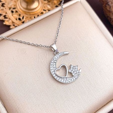 Brass Micro Pave Clear Cubic Zirconia Pendant 304 Stainless Steel Cable Chain Necklaces for Women WG79B21-08-1