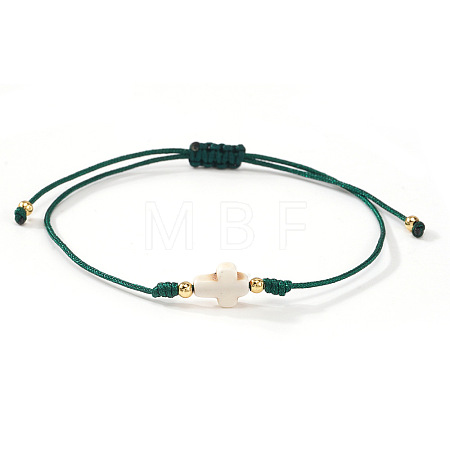 Dyed Synthetic White Turquoise & Brass Beaded Braided Bead Bracelets QB7029-4-1
