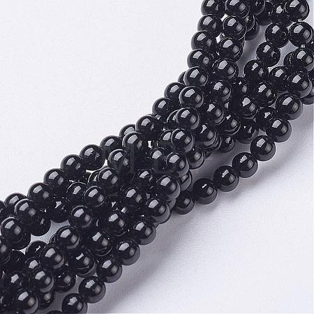 Natural Black Onyx Round Beads Strands GSR3mmC097-1