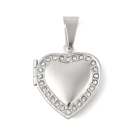 304 Stainless Steel Rhinestone Locket Pendants STAS-U040-17P-1