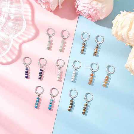 304 Stainless Steel Natural Mixed Stone Column Leverback Earrings EJEW-JE06520-1