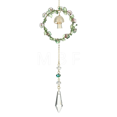 Mushroom with Bullet Acrylic & Natural Cherry Blossom Agate Window Hanging Suncatchers HJEW-TA00048-1