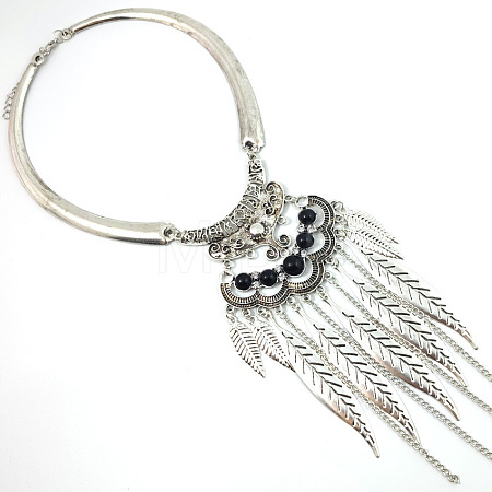 Bohemian Alloy Resin Leaf Tassel Pendant Choker Necklaces for Women WG038CD-02-1
