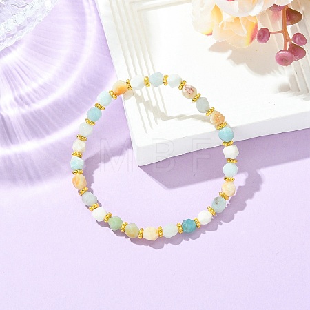 Alloy & Round Natural Flower Amazonite Beaded Stretch Bracelets for Women BJEW-JB13739-1