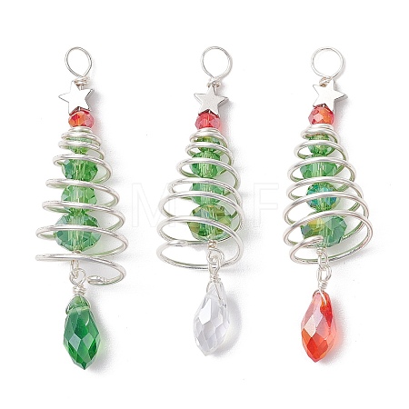 3Pcs 3 Colors Christmas Theme Copper Wired Glass Big Pendants PALLOY-JF02857-1