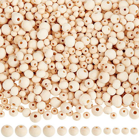 1700Pcs 3 Styles Natural Unfinished Wood Beads WOOD-PA0001-56-1