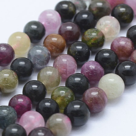 Natural Multicolor Tourmaline Beads Strands G-J373-08-4mm-1