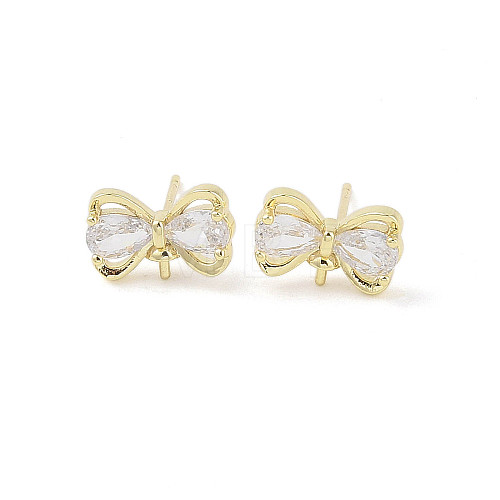 Bowknot Brass Stud Earrings Findings KK-L214-01G-1