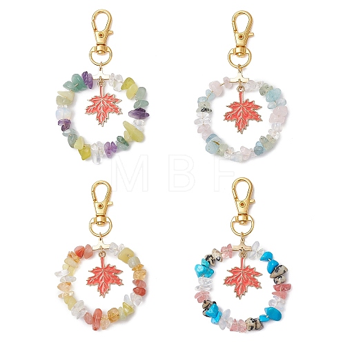 Natural & Synthetic Gemstone Chips Beads & Maple Leaf Alloy Enamel Pendant Decoration KEYC-JKC01018-1