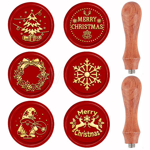 Christmas Theme 6Pcs  Brass Wax Seal Stamp Head AJEW-CP0001-87A-1