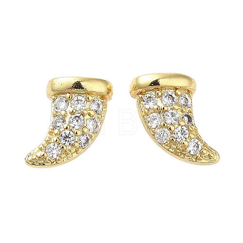 Rack Plating Brass Horn Stud Earrings with Cubic Zirconia EJEW-D061-30G-1