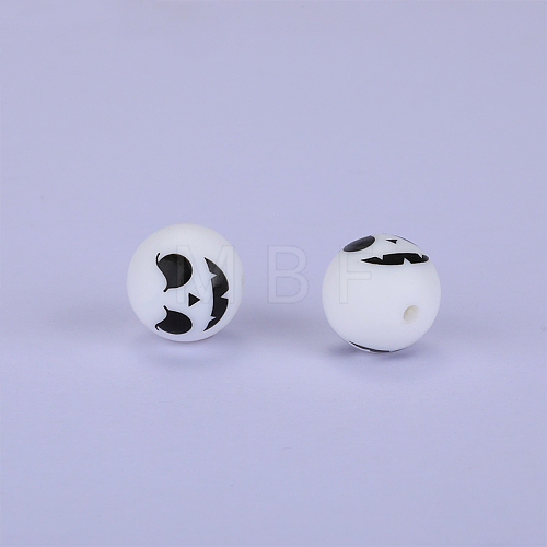 Printed Round with Ghost Pattern Silicone Focal Beads SI-JX0056A-126-1