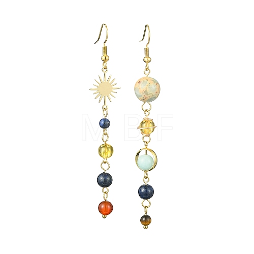 Chakra Theme Natural & Synthetic Mixed Gemstone Beads Dangle Earrings EJEW-TA00382-1