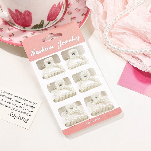 6Pcs Plastic Pearls Claw Hair Clips PW-WG9C504-04-1