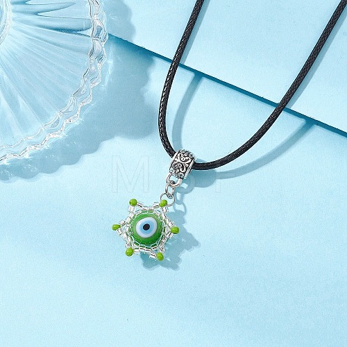 Evil Eye Handmade Lampwork & Glass Sead Beaded Pendant Necklaces NJEW-MZ00092-03-1