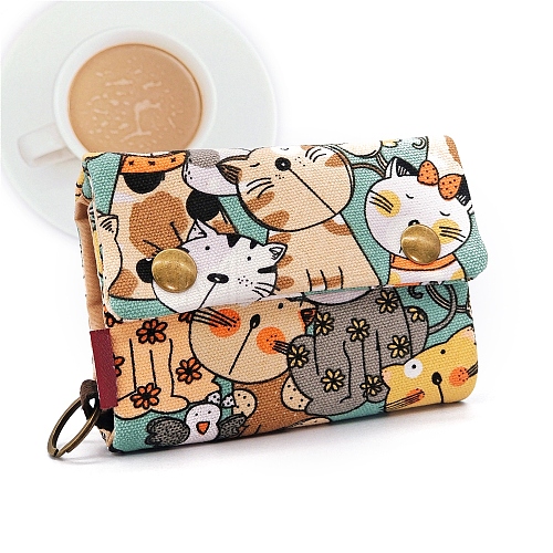 Cartoon Cat Shape Printed Cloth Zipper Wallets PW-WG4FCA5-01-1