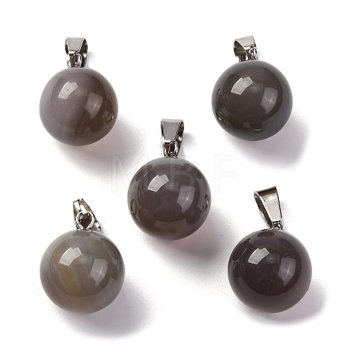 Round Natural Grey Agate Pendants G-Q434-17-1